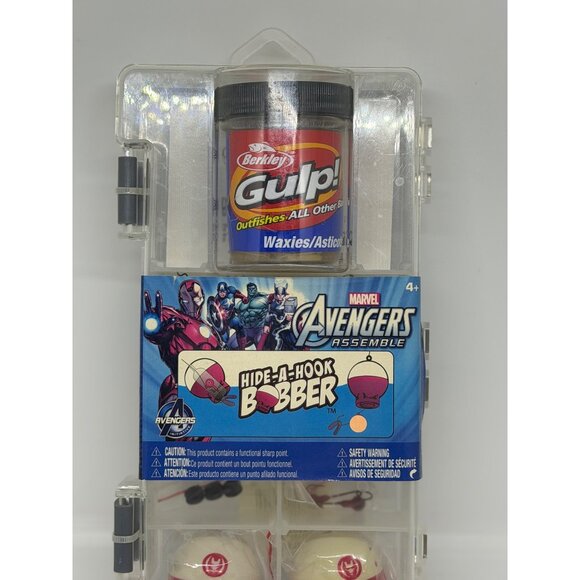 NEW Marvel Avengers Fun Hide-A-Hook Bobber Kids Fishing Kit w/ Berkley Gulp Bait - Picture 2 of 4